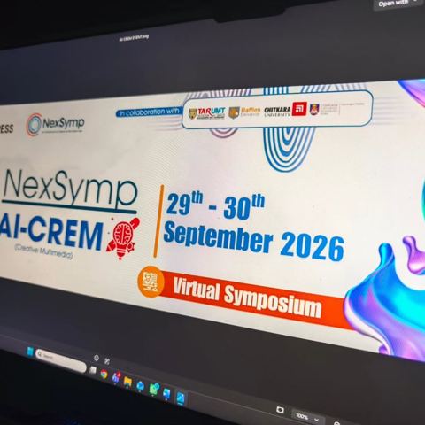 NexSymp AI-CREM virtual symposium banner on a monitor