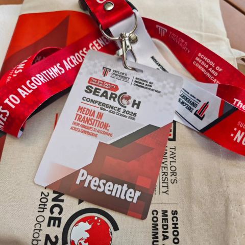 SEARCH 2026 presenter pass on a red lanyard