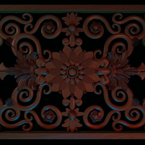 Full carved Malay wood panel with radial floral bloom