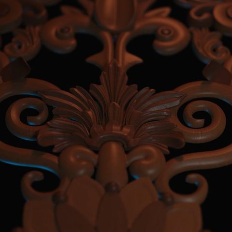 Close-up of carved leaf and scroll motifs