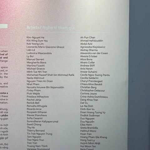 Wall listing the exhibiting artists, including Norzaful Anuwar Bin Najamuddin